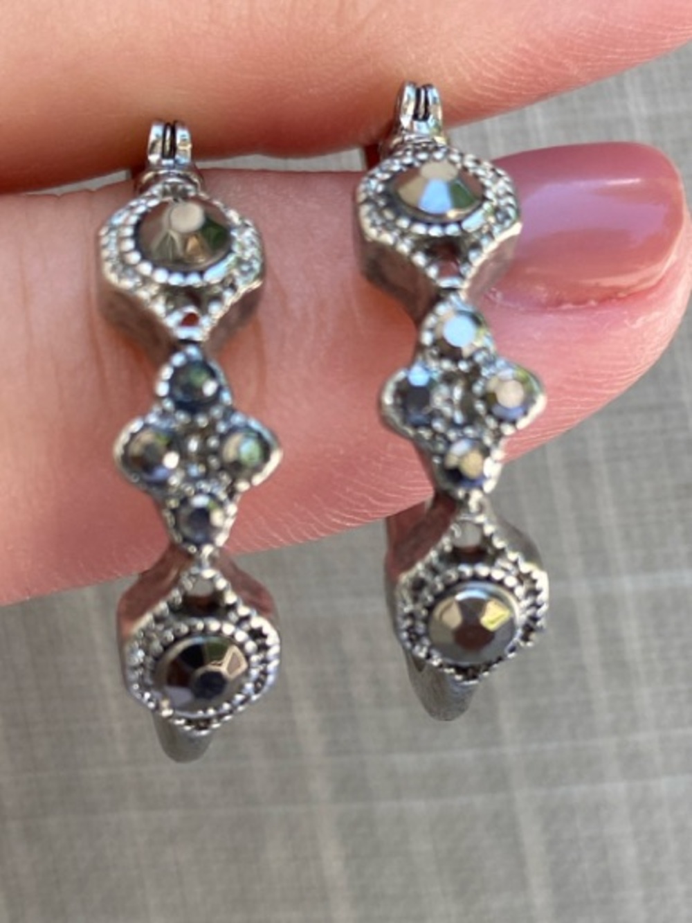 Liz Claiborne Silver-Tone Marcasite Accent Hoop Earrings Pierced